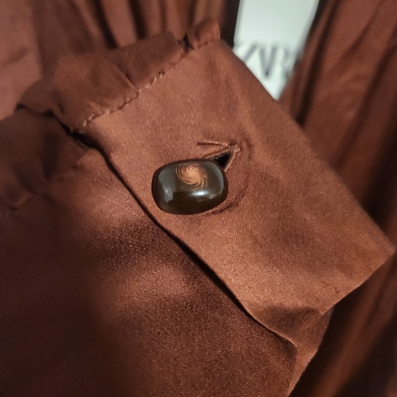 Zara NWT LIMITED EDITION midi shirt dress in satin chocolate - Picture 6 of 11